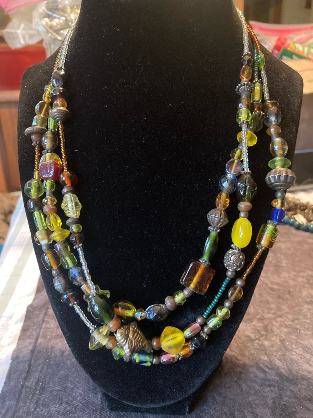 Multi-Strand Bright Colorful Bead Necklace - bohemian